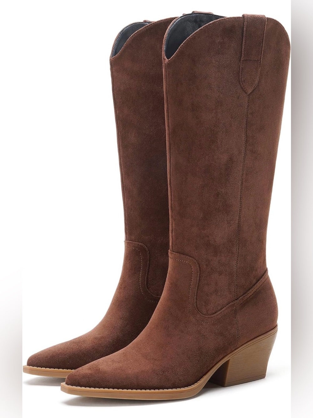 Women’s Brown Suede Mid-Calf Block Heel Boots